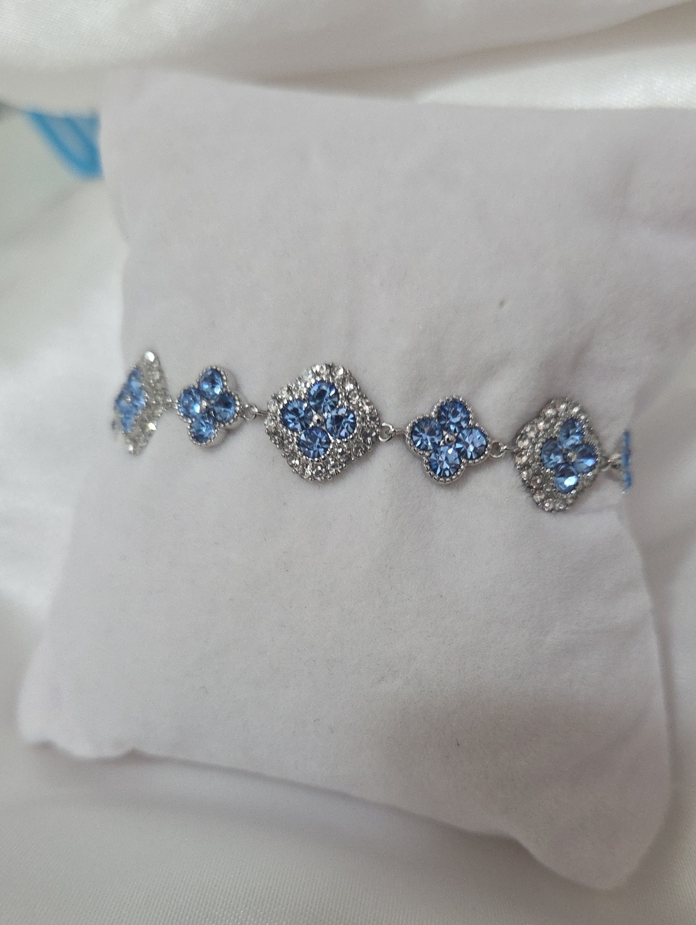 Silver Blue Crystal Floral Bracelet - Women Jewelry